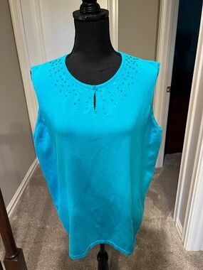 TanJay Turquoise Sleeveless Crew Neck Sweater with Stud Detail 3X